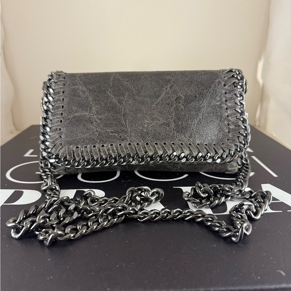 Black Textured Clutch with Chain Detail - Picture 1 of 9